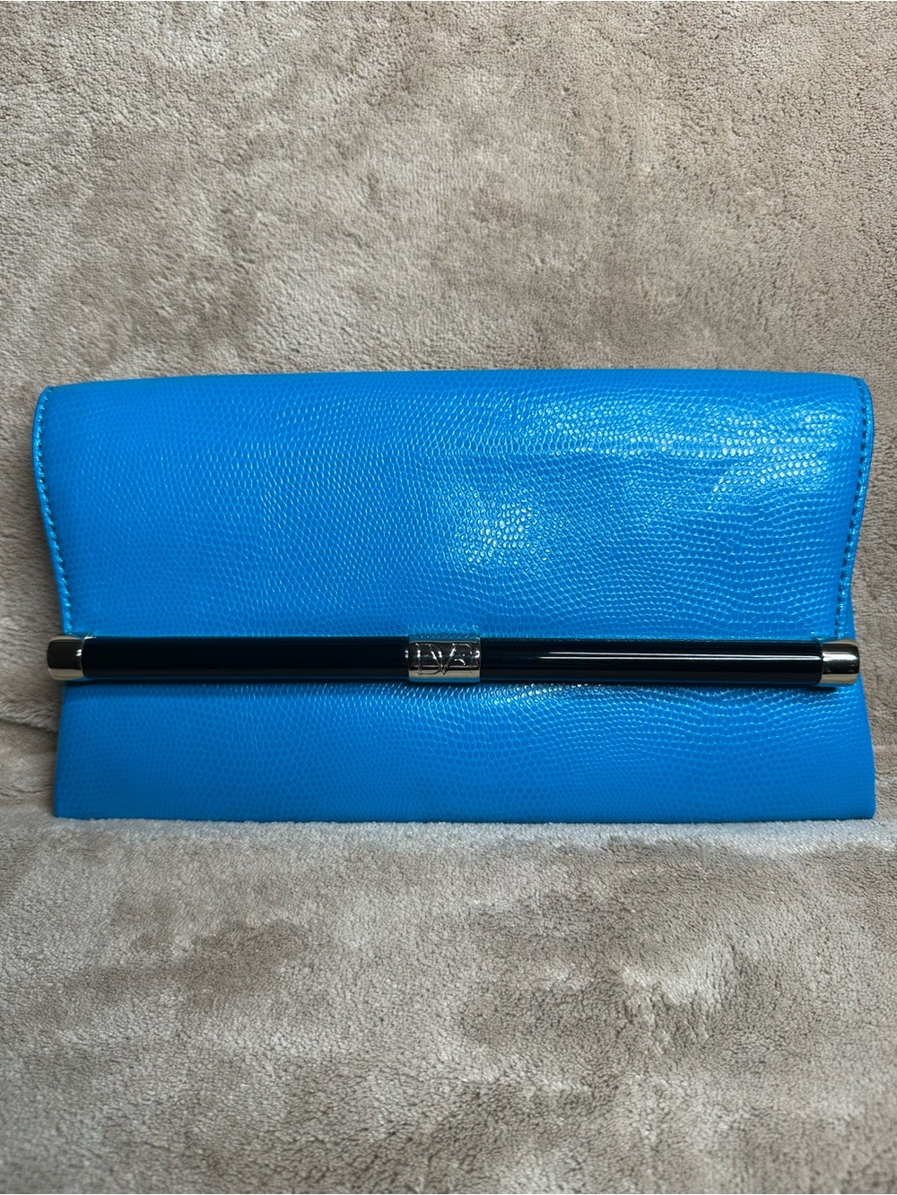 Diane Von Furstenberg Bright Blue Clutch with Silver-Tone Bar